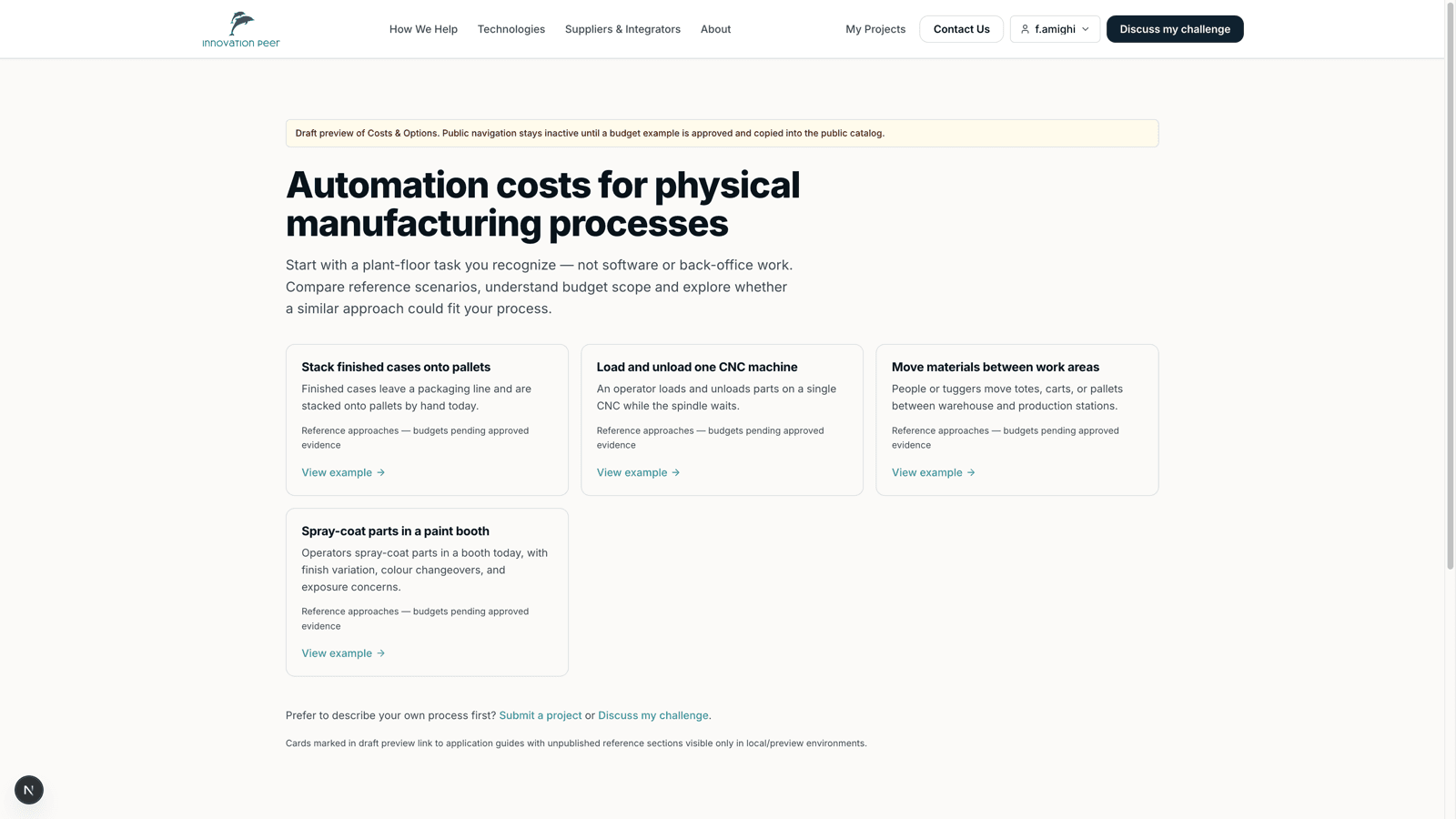 Illustrative cost examples for plant-floor jobs