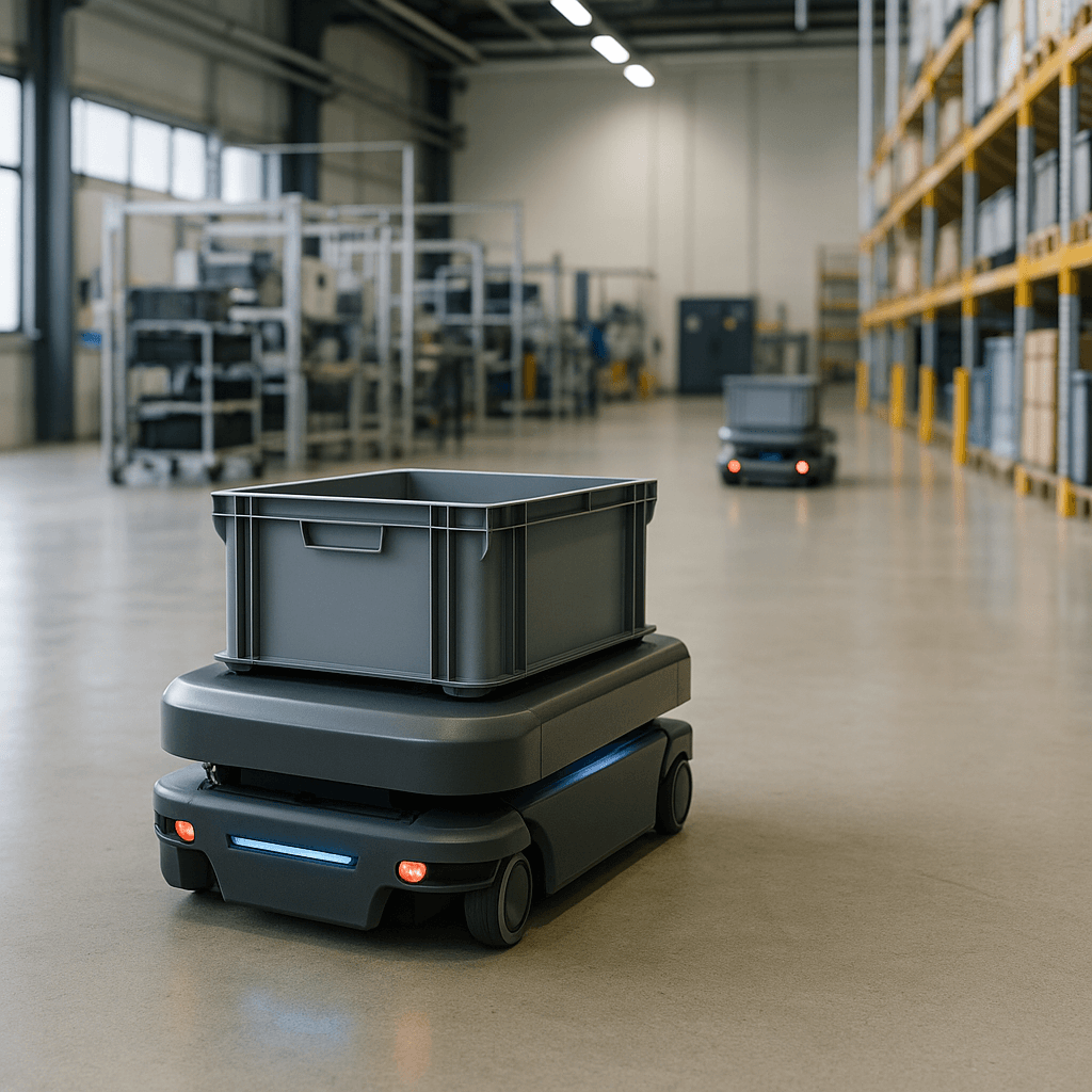 Photograph of Autonomous Forklifts automation in a modern industrial facility