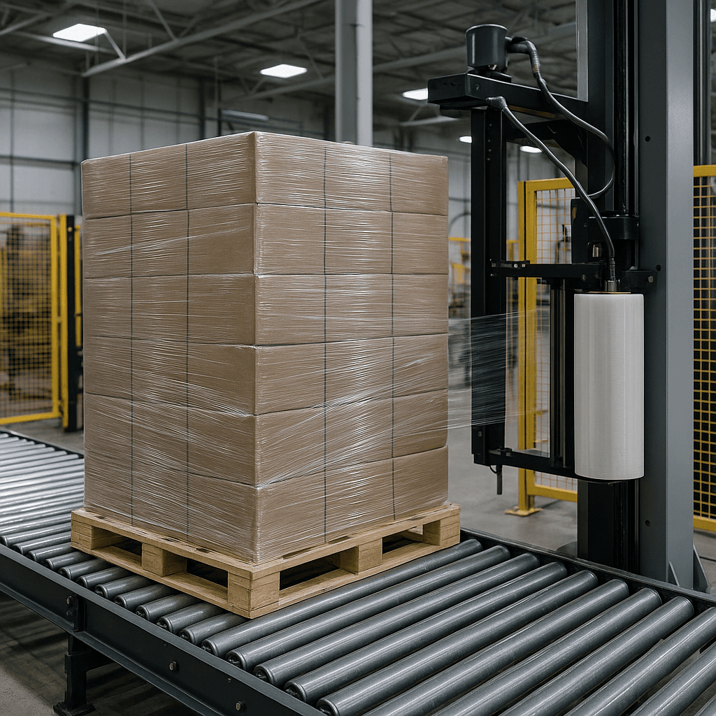 Photograph of Wrapping automation in a modern industrial facility